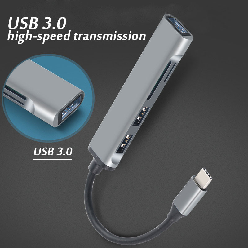 C tipo stebulės USB koncentratorius USB 3.0 USB 2.0 TF / SD 5 prievadų kelių skirstytuvas OTG, skirtas Lenovo HUAWEI Xiaomi aliuminio lydinio USB 3.0 šakotuvui asmeniniam kompiuteriui