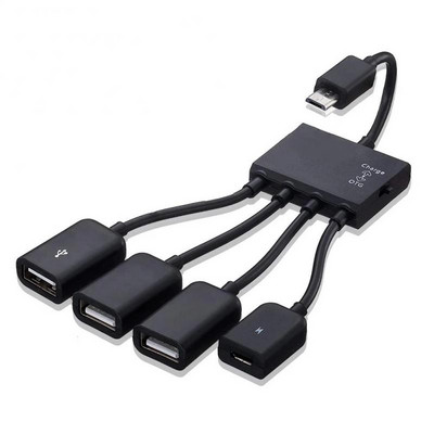 RYRA 4-portový Micro USB 2.0 HUB 4-v-1 OTG Hub napájací adaptér kábel pre Android telefón tablet PC