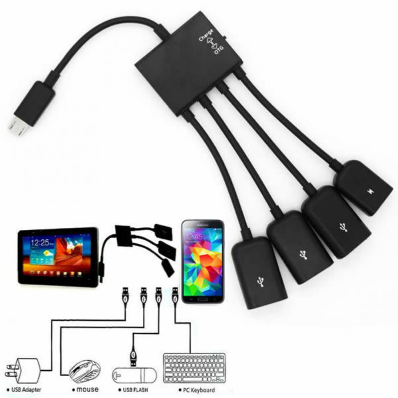 RYRA 4-portový Micro USB 2.0 HUB 4-v-1 OTG Hub napájací adaptér kábel pre Android telefón tablet PC