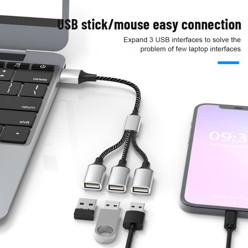 RYRA USB C Hub 4 prievadas C tipo šakotuvas USB 2.0 skirstytuvas didelės spartos OTG adapteris nešiojamas keitiklis, skirtas asmeniniam kompiuteriui, telefonui, nešiojamam kompiuteriui