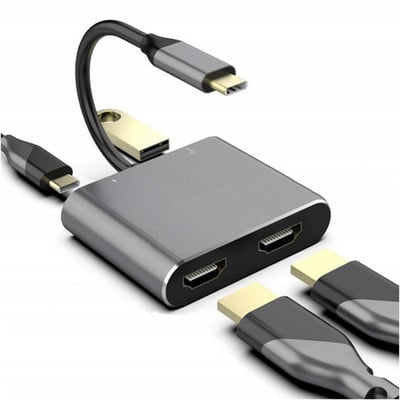 RYRA USB Type-C Hub Dual Monitor Docking Station 2 Съвместим с HDMI-съвместим PD USB MST адаптер за Macbook Samsung