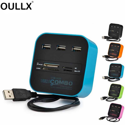 OULLX USB 2.0 Hub Combo Splitter 3 porturi Stație de andocare All-In One SD TF M2 MS/Pro Duo Adaptor cititor de carduri pentru PC Laptop