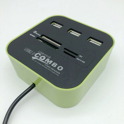 OULLX USB 2.0 Hub Combo Splitter 3 θυρών Βάση σύνδεσης All in One SD TF M2 MS/Pro Duo Card Reader Adapter για φορητό υπολογιστή