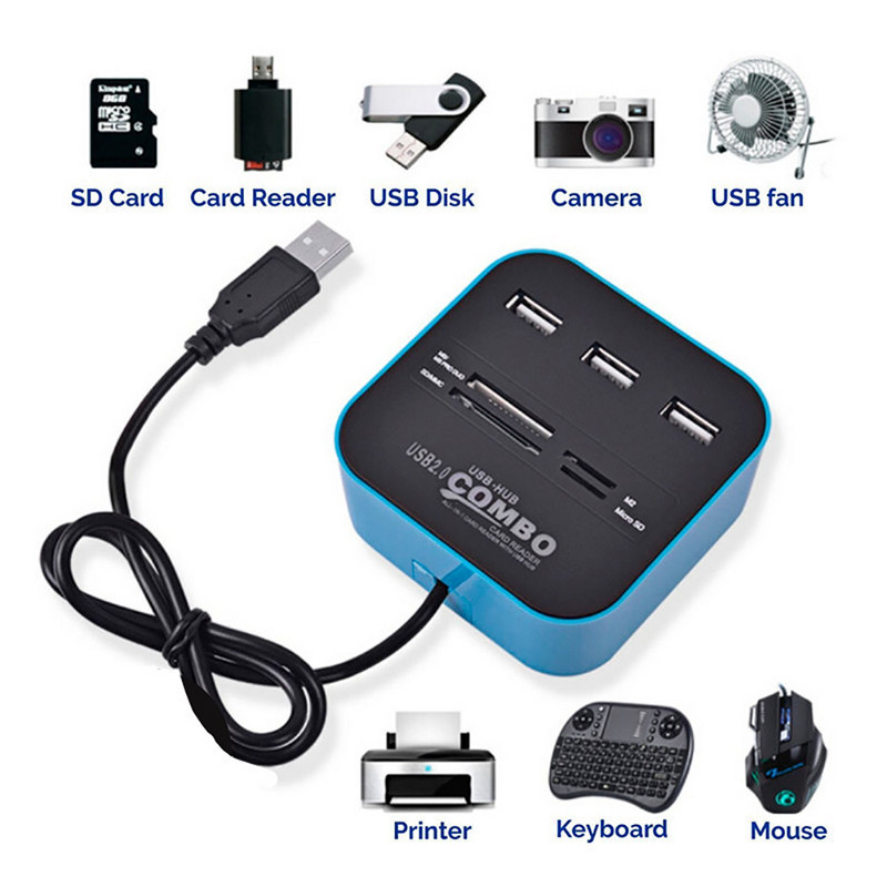 OULLX USB 2.0 Hub Combo Splitter 3 θυρών Βάση σύνδεσης All in One SD TF M2 MS/Pro Duo Card Reader Adapter για φορητό υπολογιστή