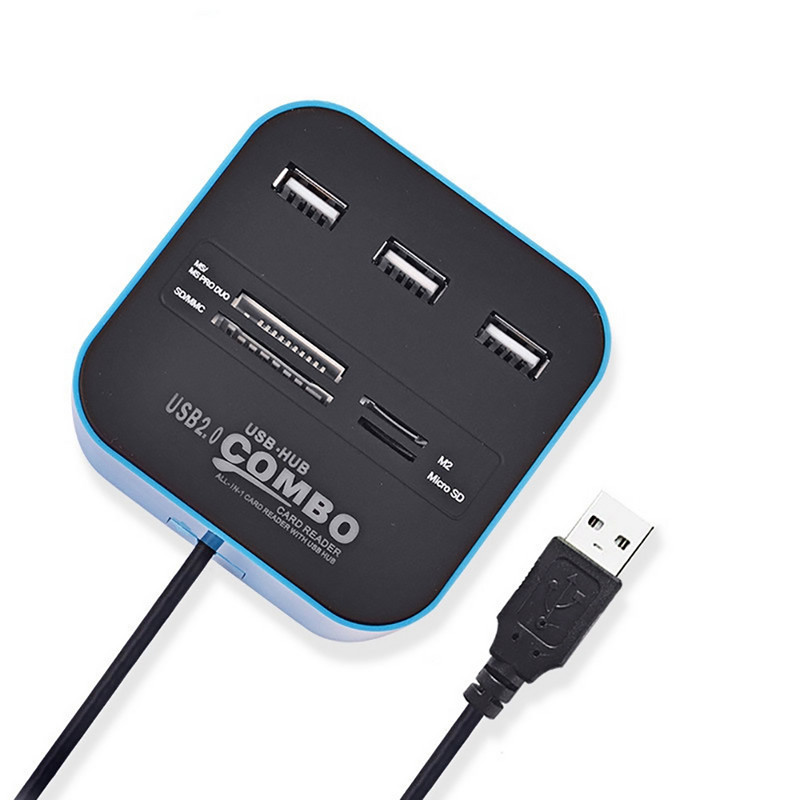 OULLX USB 2.0 Hub Combo Splitter 3 θυρών Βάση σύνδεσης All in One SD TF M2 MS/Pro Duo Card Reader Adapter για φορητό υπολογιστή