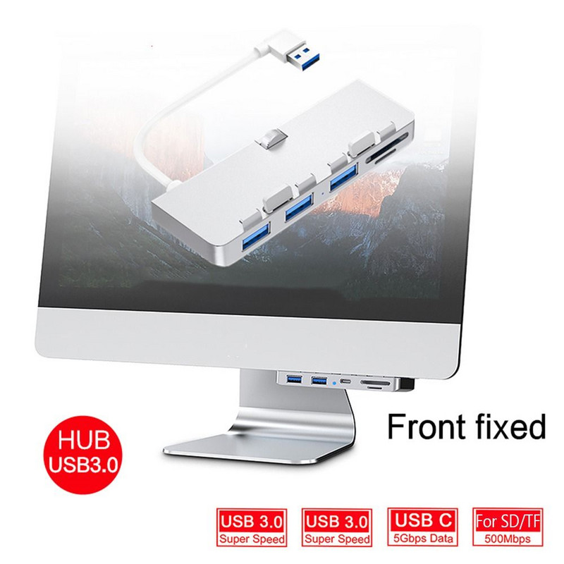 Aliuminio lydinio USB 3.0 HUB kelių prievadų adapterio skirstytuvo išplėtimo doko TF kortelių skaitytuvas, skirtas iMac 21.5 27 PRO Slim Unibody Computer
