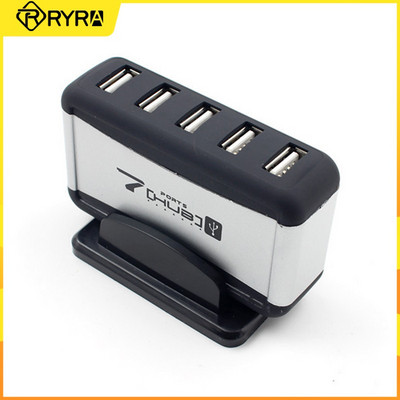 RYRA tartós 7 portos, nagy sebességű USB 2.0 hub, 5 V hordozható mini elosztó csatlakozó alapadapterrel, tápegységgel PC laptop táblagéphez