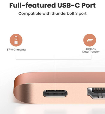 USB C хъб Тип C адаптер докинг станция с 2 USB 3.0 TF SD четеца PD Thunderbolt 3 за MacBook Pro Air M1 2020 2019 2018 2017