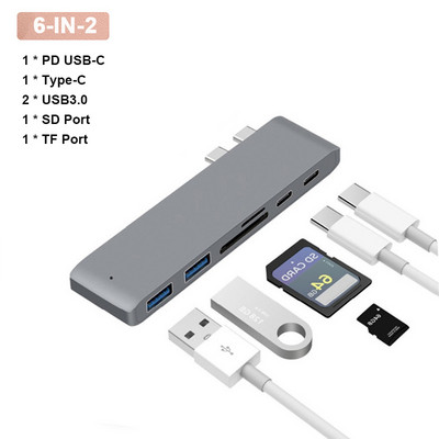 USB C Hub Type C Adapter Docking Station su 2 USB 3.0 TF SD Reader PD Thunderbolt 3 MacBook Pro Air M1 2020 2019 2018 2017 m.