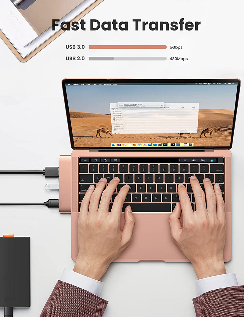 USB C Hub Type C Adapter Docking Station su 2 USB 3.0 TF SD Reader PD Thunderbolt 3 MacBook Pro Air M1 2020 2019 2018 2017 m.