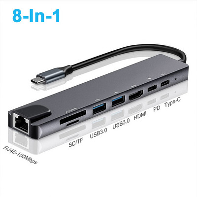 USB C šakotuvas, 10 viename C tipo šakotuvo adapteris su 1000M RJ45 Ethernet 4K HDMI VGA PD įkrovimo TF/SD lizdo garso ir vaizdo įrašas, skirtas MacBook Pro OTG