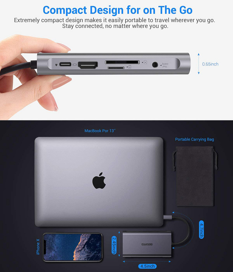 USB C šakotuvas, 10 viename C tipo šakotuvo adapteris su 1000M RJ45 Ethernet 4K HDMI VGA PD įkrovimo TF/SD lizdo garso ir vaizdo įrašas, skirtas MacBook Pro OTG