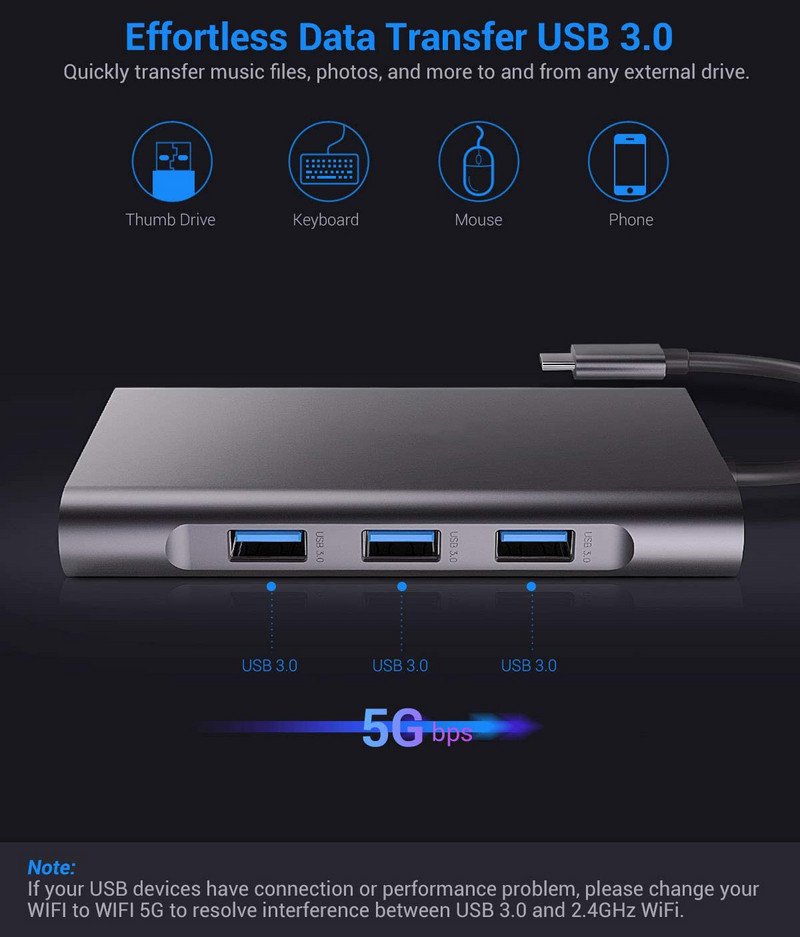 USB C šakotuvas, 10 viename C tipo šakotuvo adapteris su 1000M RJ45 Ethernet 4K HDMI VGA PD įkrovimo TF/SD lizdo garso ir vaizdo įrašas, skirtas MacBook Pro OTG