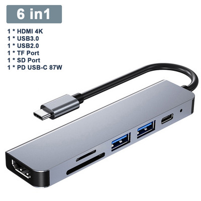 8 viename USB C šakotuvo doko stoties Type-C skirstytuvo adapteris su PD Charge RJ45 Ethernet 4K HDMI TF/SD kortele, skirta Macbook Air/Pro nešiojamajam kompiuteriui