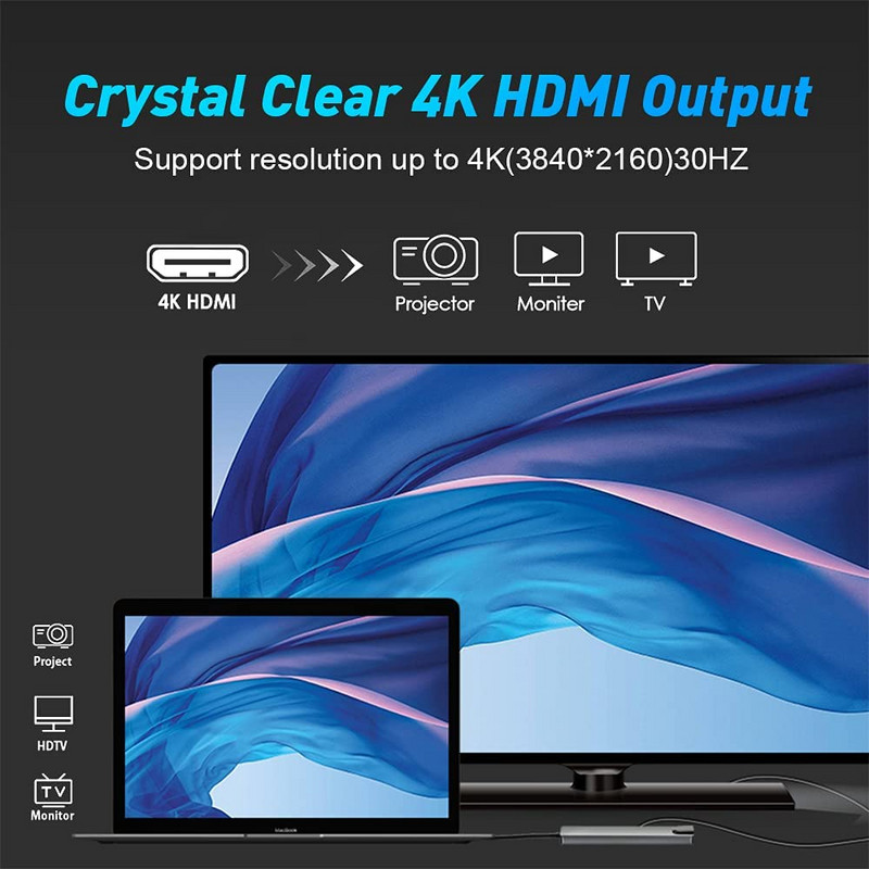 8 viename USB C šakotuvo doko stoties Type-C skirstytuvo adapteris su PD Charge RJ45 Ethernet 4K HDMI TF/SD kortele, skirta Macbook Air/Pro nešiojamajam kompiuteriui