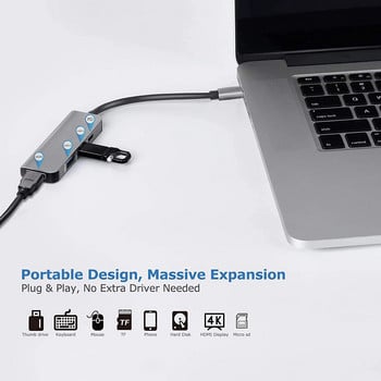 4 в 1 USB C хъб Многопортов адаптер с 4K HDMI USB 3.0 87W PD Thunderbolt 3 USB хъб за лаптопи Macbook Pro/Air Xiaomi Notebook