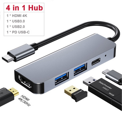 4 viename USB C šakotuvo kelių prievadų adapteris su 4K HDMI USB 3.0 87 W PD Thunderbolt 3 USB šakotuvas nešiojamiesiems kompiuteriams Macbook Pro/Air Xiaomi Notebook