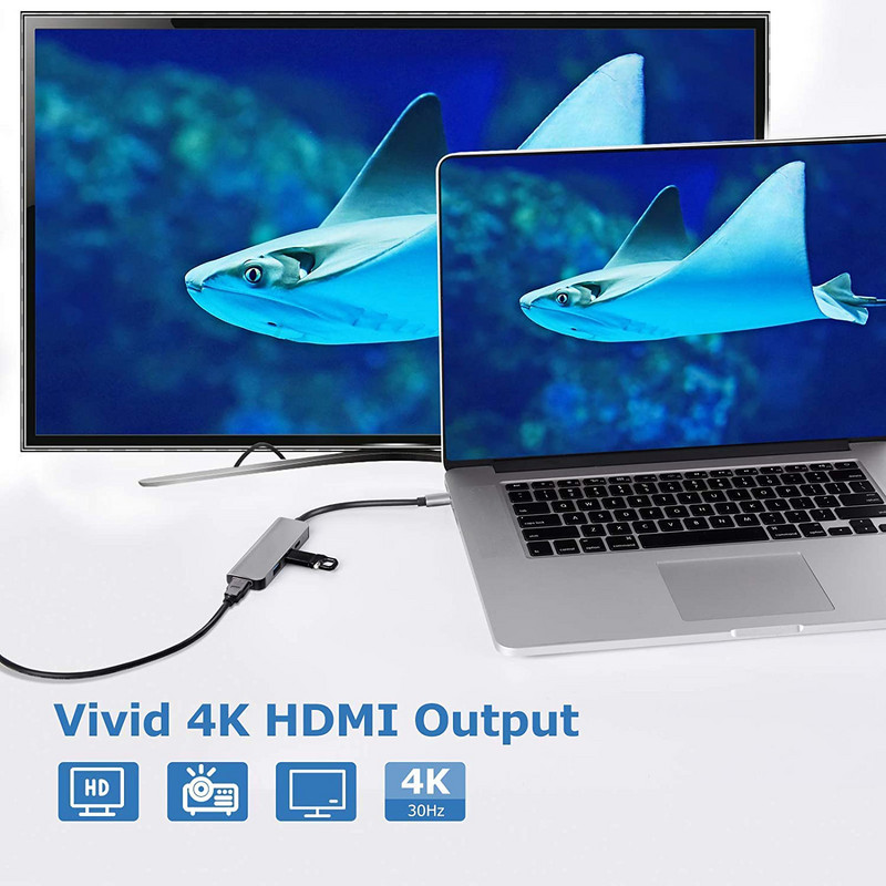 4 viename USB C šakotuvo kelių prievadų adapteris su 4K HDMI USB 3.0 87 W PD Thunderbolt 3 USB šakotuvas nešiojamiesiems kompiuteriams Macbook Pro/Air Xiaomi Notebook