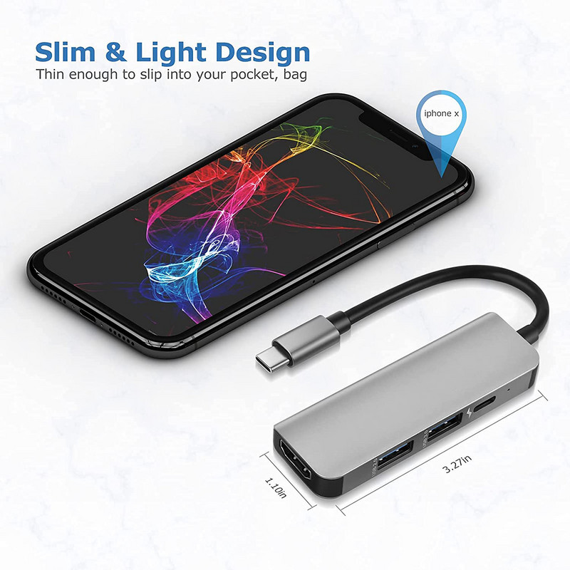 4 viename USB C šakotuvo kelių prievadų adapteris su 4K HDMI USB 3.0 87 W PD Thunderbolt 3 USB šakotuvas nešiojamiesiems kompiuteriams Macbook Pro/Air Xiaomi Notebook