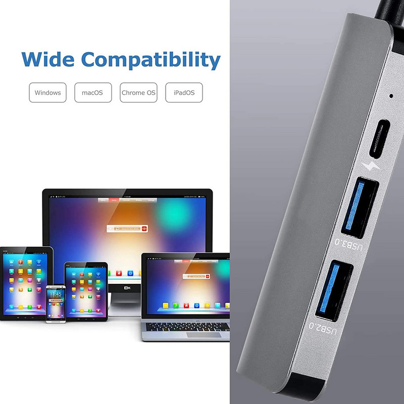 4 viename USB C šakotuvo kelių prievadų adapteris su 4K HDMI USB 3.0 87 W PD Thunderbolt 3 USB šakotuvas nešiojamiesiems kompiuteriams Macbook Pro/Air Xiaomi Notebook
