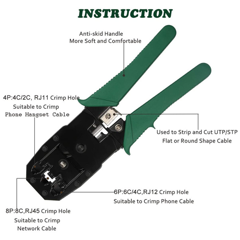 Σετ εργαλείων πένσας πτύχωσης καλωδίου δικτύου 3 σε 1 με 10 τεμ. Υποδοχή καλωδίου δικτύου RJ45 8P8C για επισκευή δοκιμαστή καλωδίων Cat5/5e Cat6