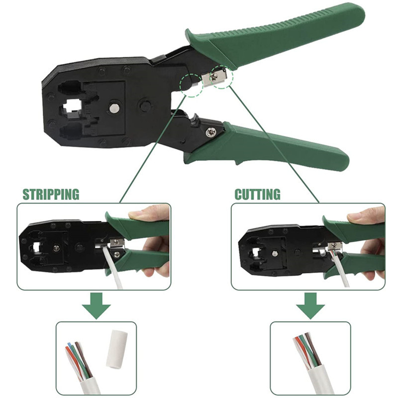 Σετ εργαλείων πένσας πτύχωσης καλωδίου δικτύου 3 σε 1 με 10 τεμ. Υποδοχή καλωδίου δικτύου RJ45 8P8C για επισκευή δοκιμαστή καλωδίων Cat5/5e Cat6