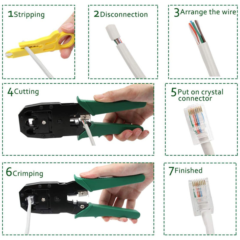 Σετ εργαλείων πένσας πτύχωσης καλωδίου δικτύου 3 σε 1 με 10 τεμ. Υποδοχή καλωδίου δικτύου RJ45 8P8C για επισκευή δοκιμαστή καλωδίων Cat5/5e Cat6