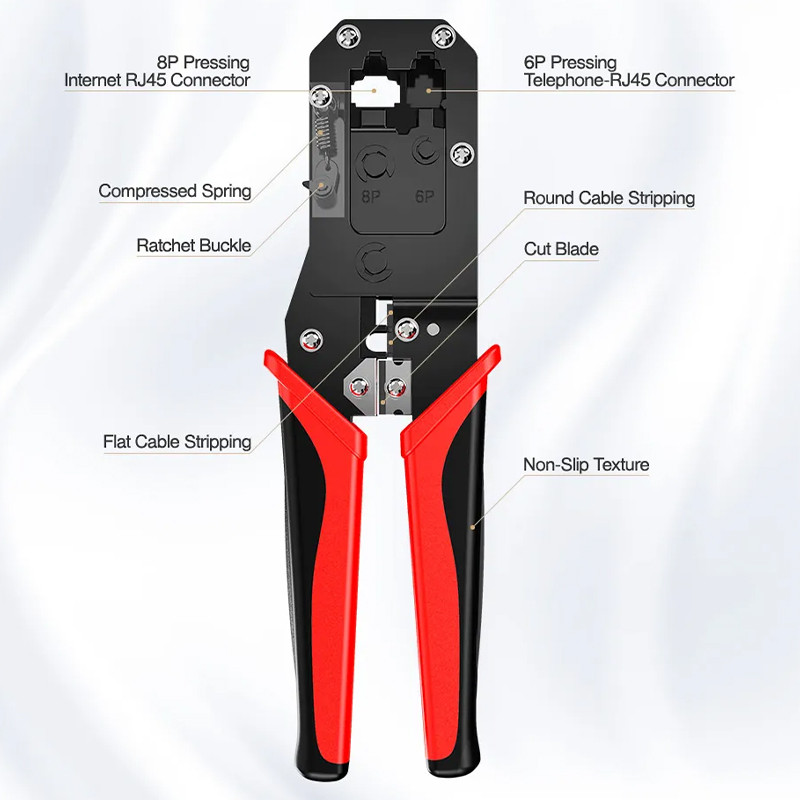 Hoolnx RJ45 pressimistööriist RJ11 Crimp Ethernet LAN-kaabli krimpsulõikuri eemaldaja tang 8P RJ45 6P RJ12 RJ11 moodulpistiku jaoks
