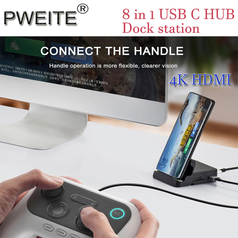 8 viename USB C HUB prijungimo stotelė Telefono įkrovimo stovas 4K HDMI C tipo HDMI dokas, skirtas MACBOOK PRO išmaniajam telefonui Samsung Ipad Huawei
