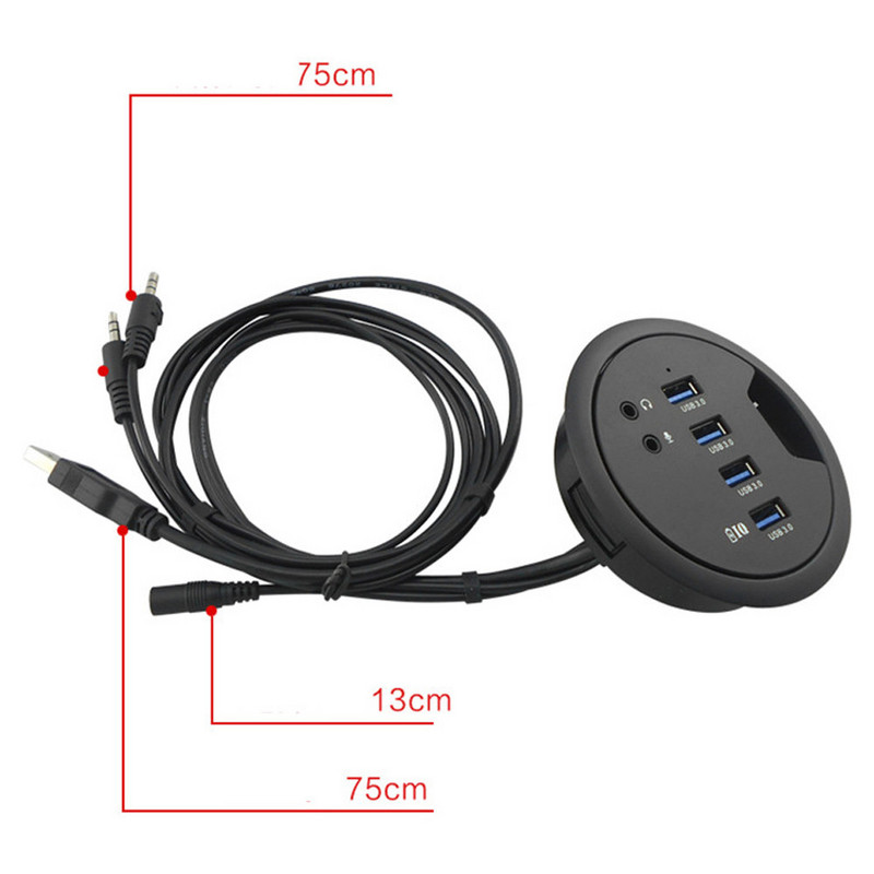 USB šakotuvo palaikymas kompiuterio tvirtinimui prie stalo 4 prievadų USB 3.0 koncentratoriaus adapteris ir išorinio stereo garso adapterio derinys