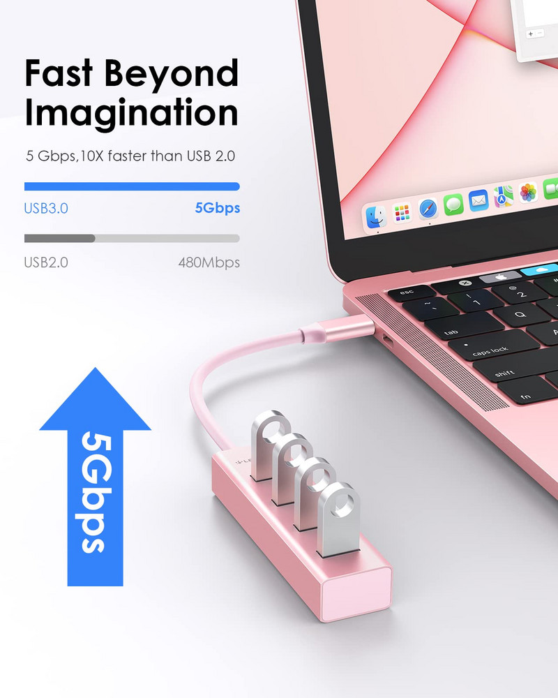 Lention USB C prijungimo stotelė USB 3.0 į USB A, skirta 2023–2016 m. MacBook Pro Mac Air Surface iPad Pro Chromebook Stabilus Drive C22s