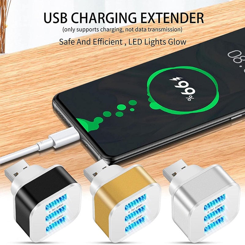 3 priključka USB 2.0 adapter Extender Prijenosni USB produžni punjač USB razdjelnik Mobilni s LED indikatorom Izdržljivo brzo punjenje