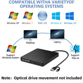 Кутия за DVD CD-ROM плейър USB3.0 Type-C Кутия за външно оптично устройство Кожено зърнесто оптично устройство Механизмът не е включен