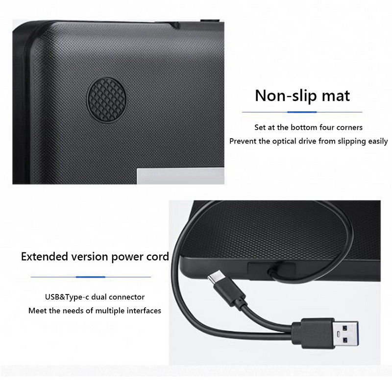 Кутия за DVD CD-ROM плейър USB3.0 Type-C Кутия за външно оптично устройство Кожено зърнесто оптично устройство Механизмът не е включен