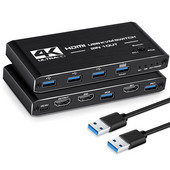 4K USB KVM jungiklis USB 3.0 perjungiklis Su HDMI suderinamas KVM jungiklis 2 in 1 Out, skirtas 2 kompiuterių bendrinimo klaviatūra ir pele EDID / HDCP spausdintuvas