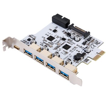 Προσθήκη κάρτας USB 3.0 PCI-E Τύπος C Κάρτα επέκτασης PCI Express PCI-E σε ελεγκτή USB 3.0 5Port + 1Port USB 3.1 PCI-E Card Adapter