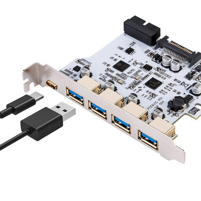 Добавена карта USB 3.0 PCI-E тип C Разширителна карта PCI Express PCI-E към USB 3.0 контролер 5 порта + 1 порт USB 3.1 PCI-E карта адаптер