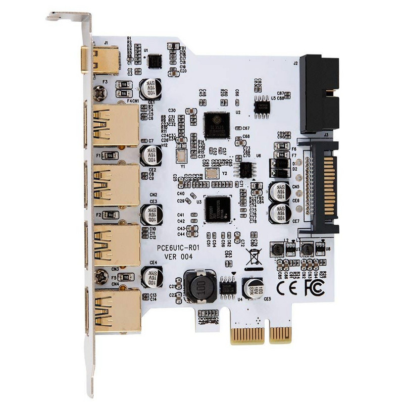 Pridėkite kortelę USB 3.0 PCI-E C tipo išplėtimo plokštė PCI Express PCI-E prie USB 3.0 valdiklio 5 prievadas + 1 prievadas USB 3.1 PCI-E kortelės adapteris