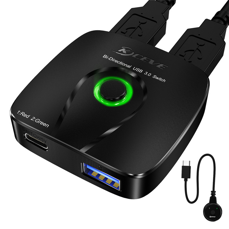 USB KVM dvipusis jungiklis USB 3.0 perjungiklis KVM jungiklis, skirtas Windows10 kompiuterio klaviatūra pelė spausdintuvas 2 kompiuteriai bendrinami 4 įrenginiai USB jungiklis
