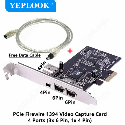 PCIe 4 prievadas (3 x 6 kontaktų + 1 x 4 kontaktų) Firewire 800 IEEE 1394 adapterio kortelė didelės spartos 800 mbps nemokamas 6-4 kontaktų kabelis, skirtas DV vaizdo ir garso įrašams