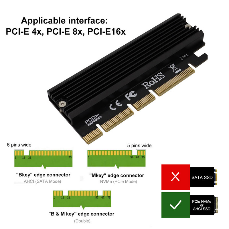NVMe M2 adapteris M.2 M raktas 2230 2242 2260 2280 SSD į PCI-e 3.0 keitiklio kortelės palaikymas PCIE X4 X8 X16