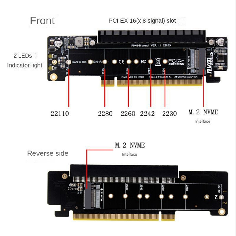 Nvme Pcie4.0 bővítőkártya PCIE4.0 2 NVME bemeneti port bővítő felszálló kártya PCIE4.0 osztott bővítő adapter