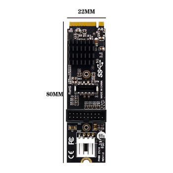 M.2 M Key NVME PCIe към USB 3.1 карта за разширителна платка на предния панел 10Gb TYPE-E + 5Gb 20 пина 2 порта USB3.0 адаптер Hub Riser за PC