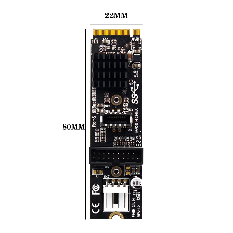 M.2 M raktas NVME PCIe prie USB 3.1 priekinio skydelio išplėtimo plokštės 10 Gb TYPE-E + 5 Gb 20 kontaktų 2 prievadų USB3.0 adapterio šakotuvo stovas, skirtas asmeniniam kompiuteriui