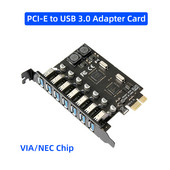Card adaptor PCIE la USB 3.0 7 porturi PCI-E Placă de expansiune pentru computer de birou Sursă de alimentare externă gratuită super viteză VIA NEC Chip