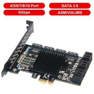 SATA PCI-E3.0 адаптер 4/5/6/7/8/10 порта PCI Express X4 X8 X16 към SATA 3.0 6Gbps скорост на интерфейса Разширителна карта Контролер ASM/VIA