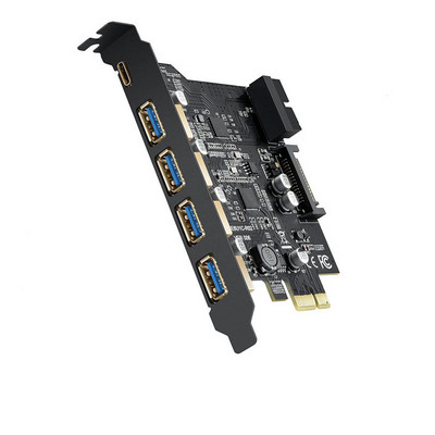 7 prievadai PCI-E prie USB 3.0 išplėtimo kortelės C tipo išplėtimo plokštė PCI-E prie USB 3.0 valdiklio 5 prievadas + 1 prievadas USB 3.1 kortelės adapteris