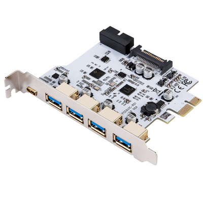 7 prievadai PCI-E prie USB 3.0 išplėtimo kortelės C tipo išplėtimo plokštė PCI-E prie USB 3.0 valdiklio 5 prievadas + 1 prievadas USB 3.1 kortelės adapteris