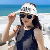 UPF 50 καλοκαιρινό καπέλο γυναικείο πλαστικό άδειο επάνω καπέλο παραλίας Κλιπ-σε καρό Μεγάλο φαρδύ γείσο Προστασία από υπεριώδη ακτινοβολία Αναπνεύσιμο καπέλο αντηλιακού