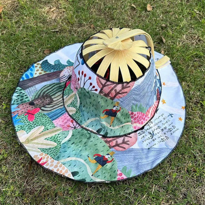 2 u 1 prijenosni ljetni suncobrani, kape protiv čučnjeva, sklopivi šešir od bambusa, modni višenamjenski šeširi za sunčanje sa širokim obodom za putovanja